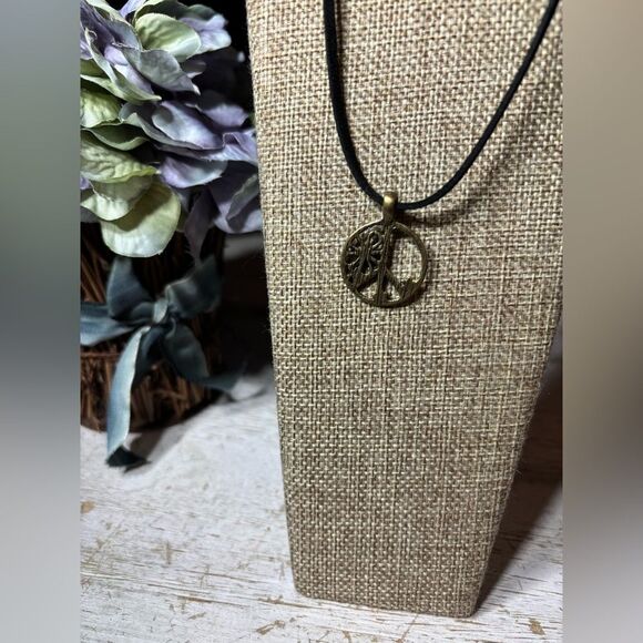 18” Floral Accents Peace Sign Pendant on Black Suede Necklace with Lobster Clas - Picture 3 of 6